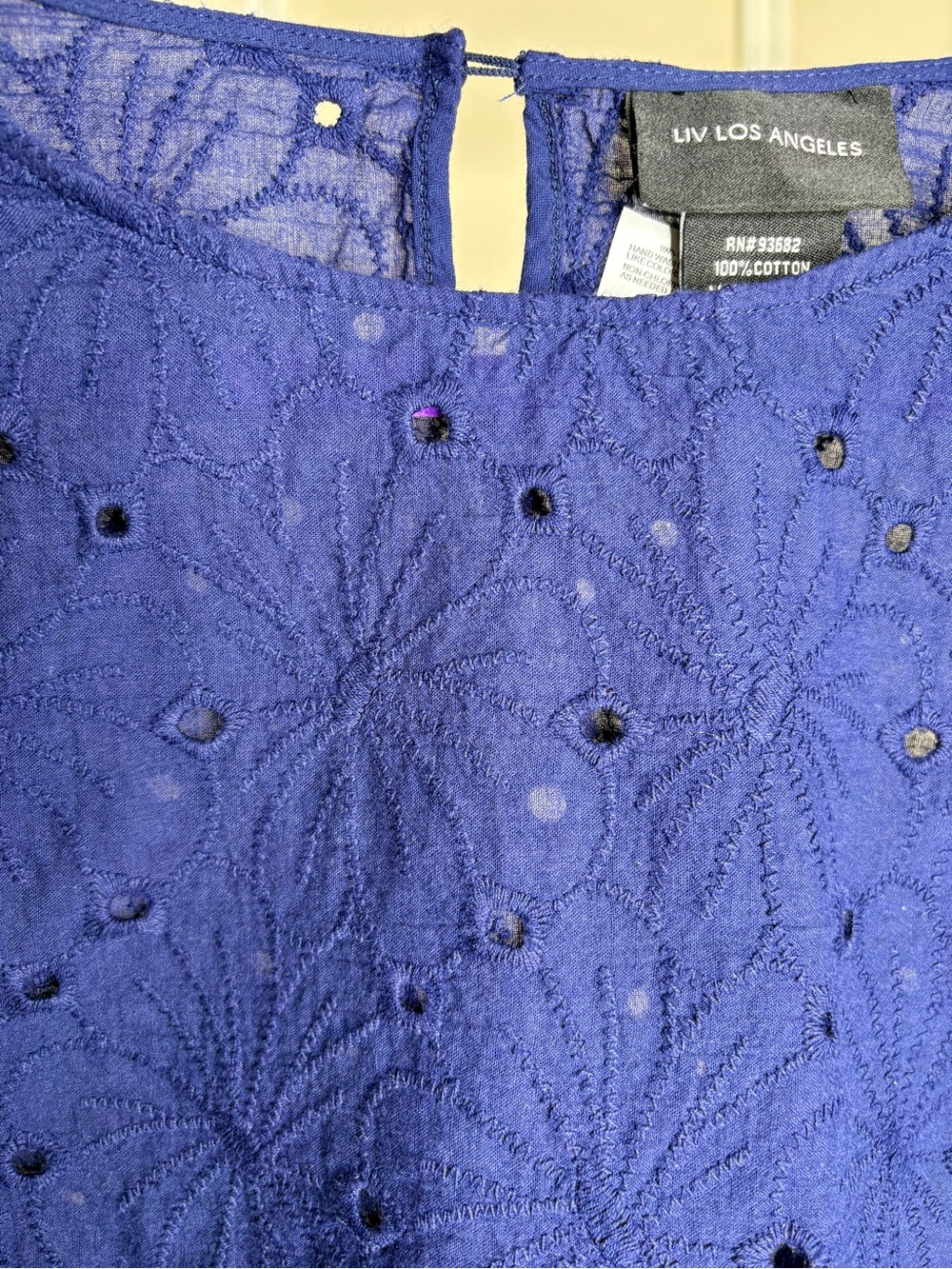 Eyelet Puff-Sleeve Blouse in Royal Blue - Picture 3 of 4